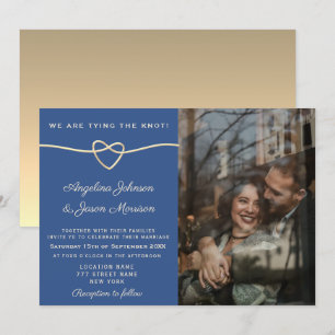 Convites Coração Dourado Moderno Casamento Foto Azul