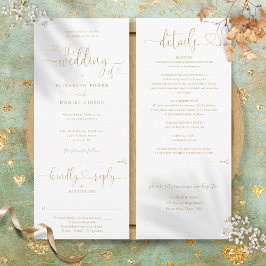 Convites Coração Dourado Moderno Script Tudo em Um Casament