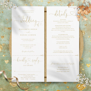 Convites Coração Dourado Moderno Script Tudo em Um Casament