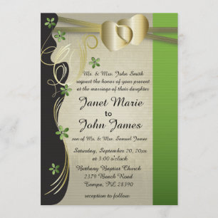 Convites Coração Dourado Vintage Classy com Flores Perido