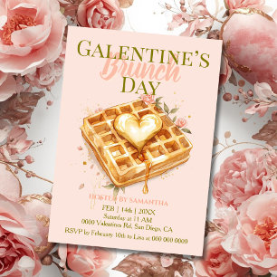 Convites Coração Dourado Waffle Galentine Brunch Pastel Flo