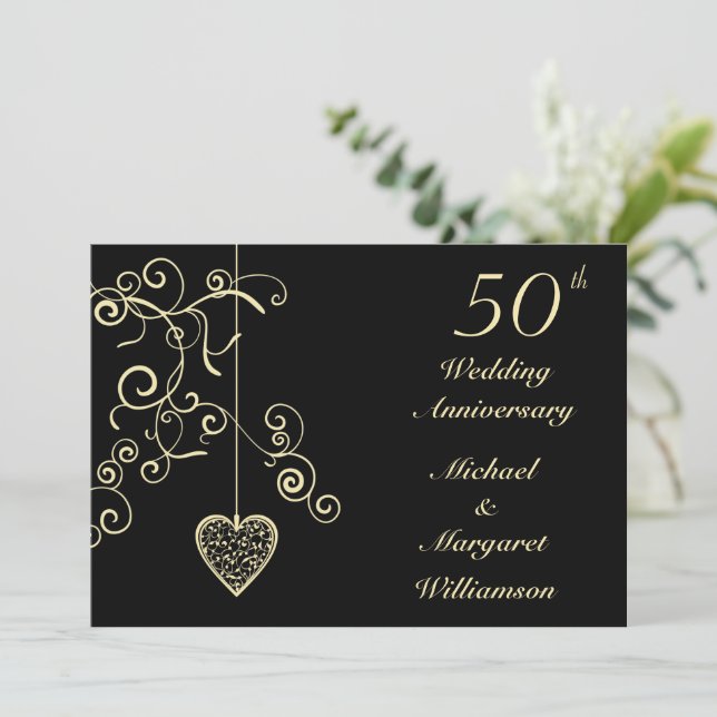 Convites Coração Elegante Bodas de Ouro (Em pé/Frente)
