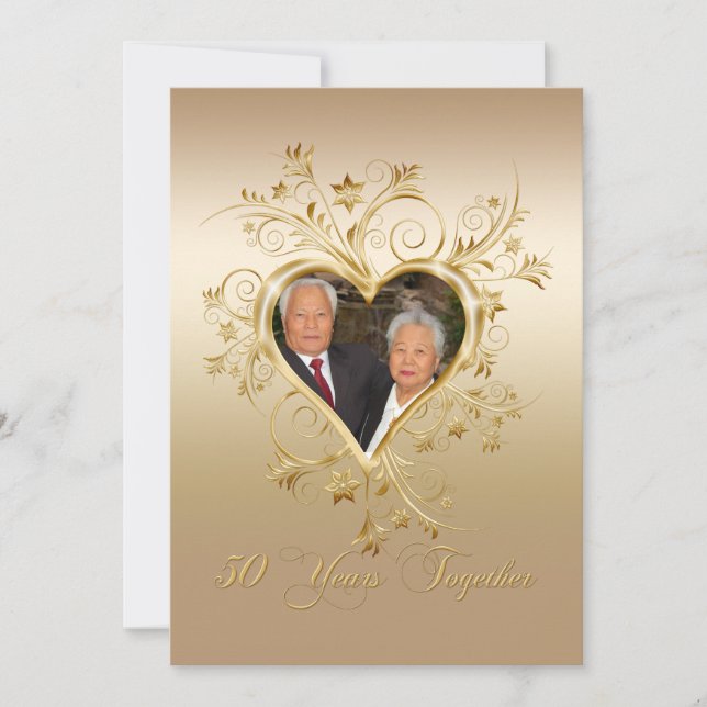 Convites Coração Elegante com Ondulações Aniversário de 50  (Frente)