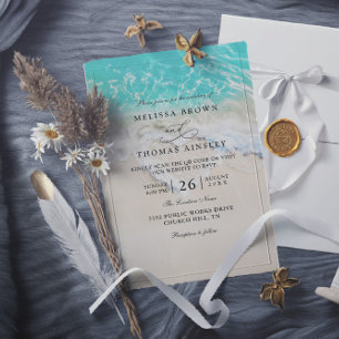 Convites Coração Espuma do Mar Praia Casamento Elegante Cód
