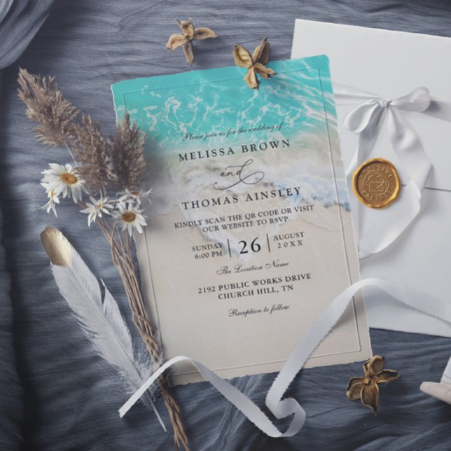 Convites Coração Espuma do Mar Praia Casamento Elegante Cód (Criador carregado)