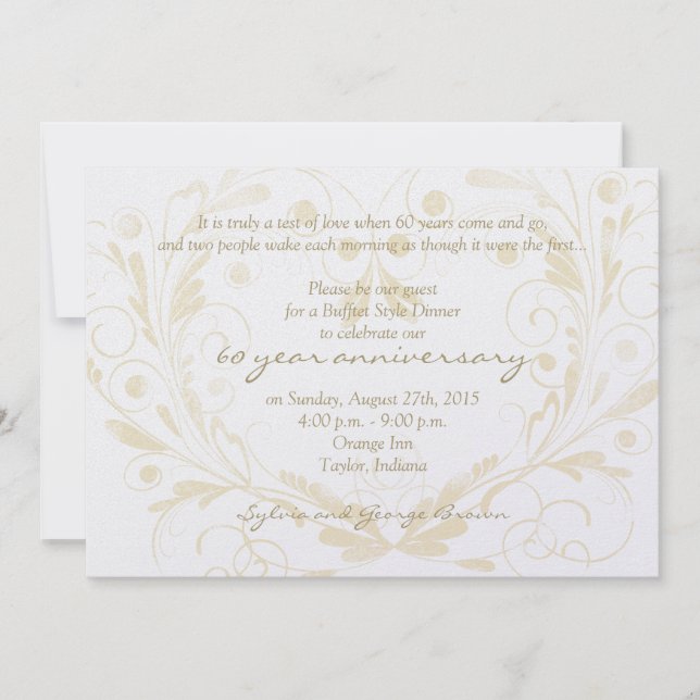 Convites Coração Floral Diamond 60º Aniversário de Casament (Frente)