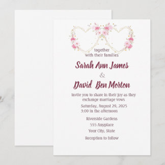 Convites Coração Floral Rosa Água-Forte Casamento 