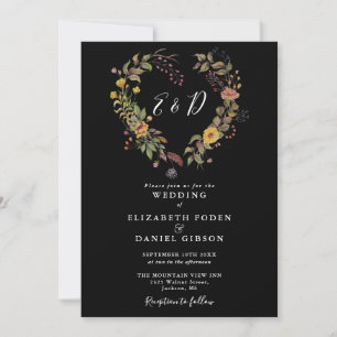 Convites Coração Floral Rústico Casamento Preto e Branco