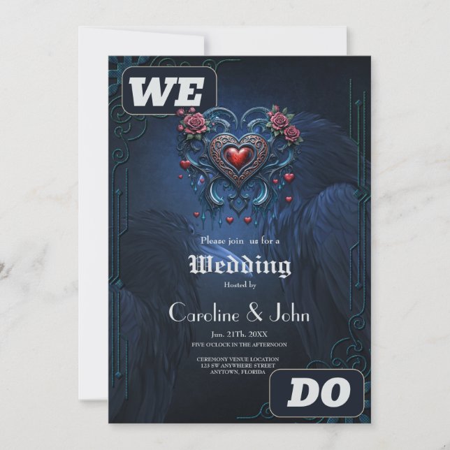 Convites Coração gótica de concepção artística constituída  (Frente)