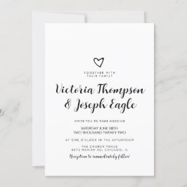 Convites Coração Inclinado Preto Branco Script | Casamento 