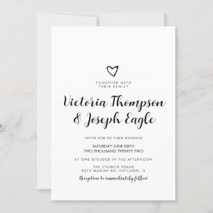 Convites Coração Inclinado Preto Branco Script   Casamento 