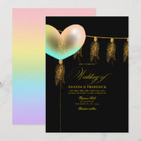 Coração Iridescente Preto e Dourado Casamento