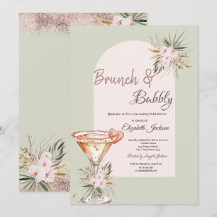 Convites Coração Martini Boho Flores Brunch & Espumante