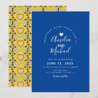 Coração Mediterrâneo Moderno Casamento Azul Amarel