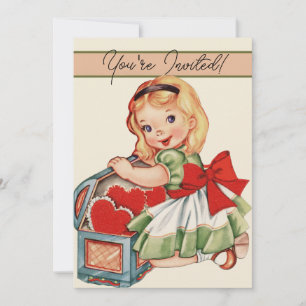 Convites Coração Menina Criança Retro Bonito Crianças