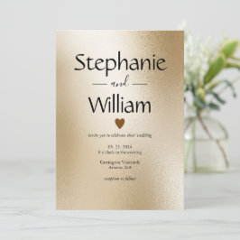 Convites Coração Metálico Dourado Moderno Casamento Elegant