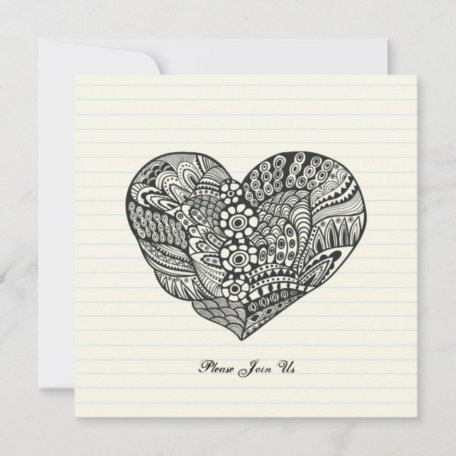 Convites Coração Negro Elegante (Frente)