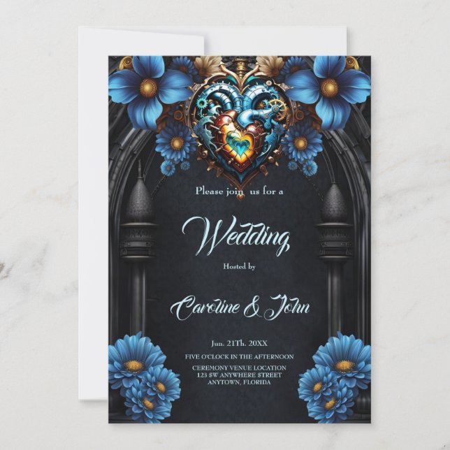 Convites Coração nobre steampunk (Frente)