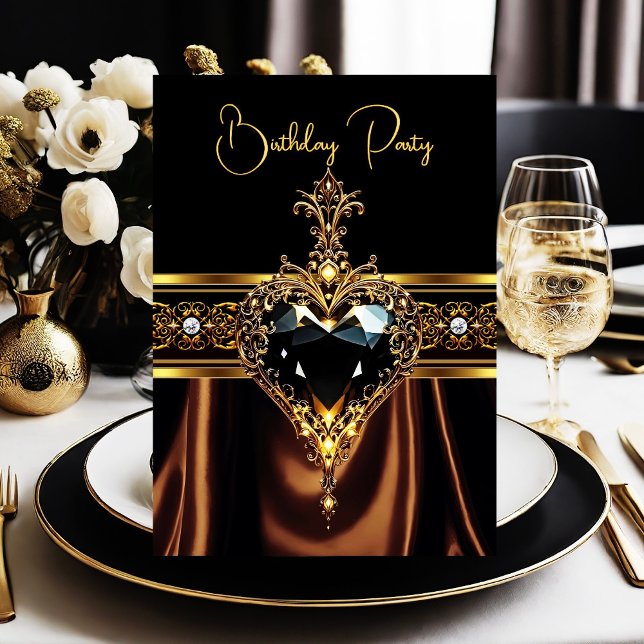 Convites Coração preto dourado de chocolate de aniversário  (Criador carregado)