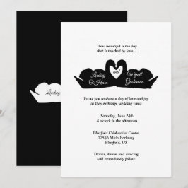 Convites Coração Preto e Branco & Cisnes Casamento Moderno 
