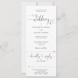 Convites Coração Preto e Branco Script Tudo em Um Casamento