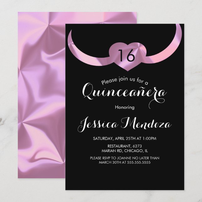 Convites Coração Quinceañera Doce 16 Folhas Rosa (Frente/Verso)
