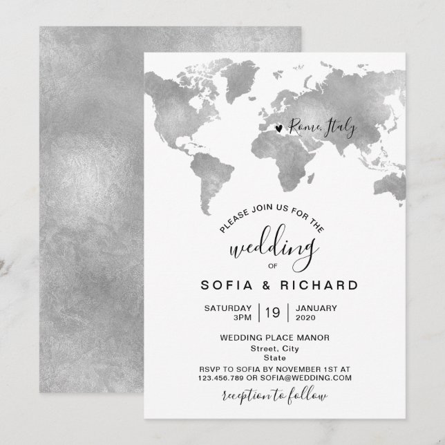 Convites Coração removível do MAPA MUNDIAL de Destino (Frente/Verso)