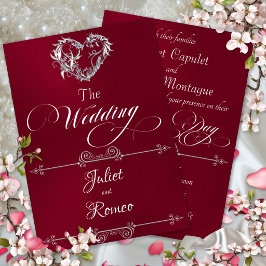 Convites Coração Romântico & Caligrafia em Borgonha - Casam