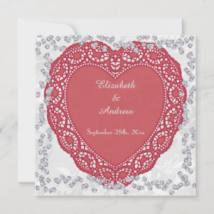Convites Coração Romântico Decorativo & Diamantes Casamento