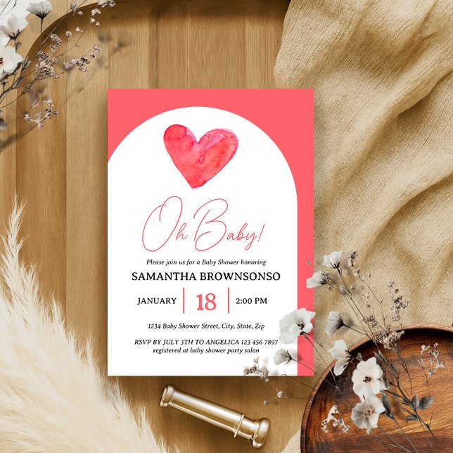 Convites Coração Rosa, Chá de fraldas (Criador carregado)