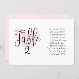 Convites Coração rosa-d'água. Gráfico de assentos de casame