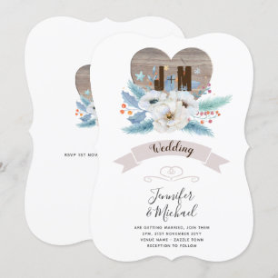 Convites Coração Rústico Gravado Monograma Queda Floral