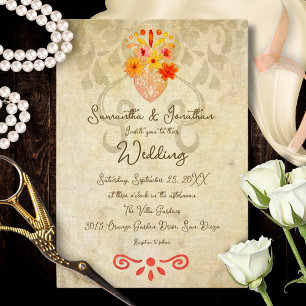 Convites Coração Sagrado Barroco Vintage Casamento Mexicano
