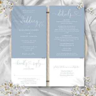 Convites Coração Script Azul Empoeirado Casamento Tudo Em U