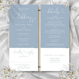 Convites Coração - Script Dusty Blue Tudo Em Um Casamento