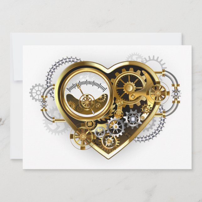 Convites Coração Steampunk com Manômetro (Frente)