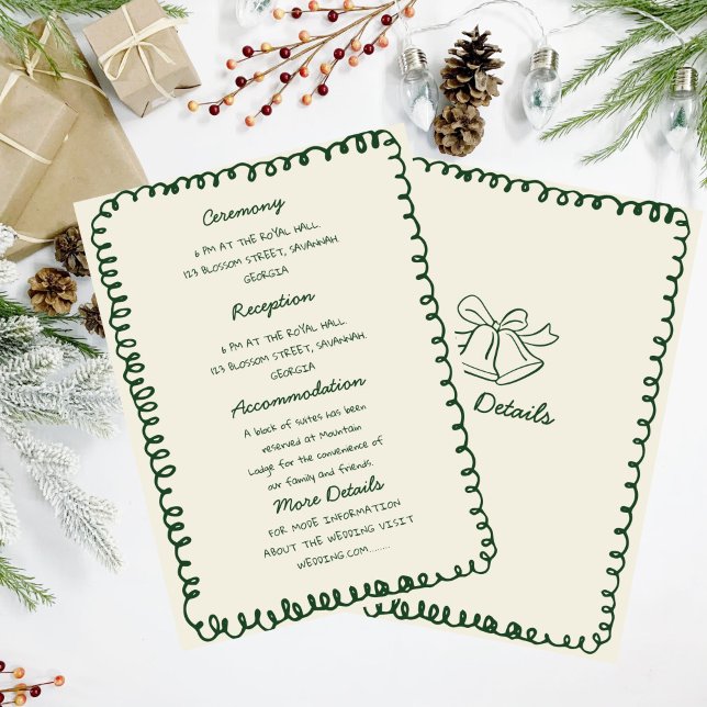 Convites coração verde desenhado à mão Detalhes do casament (Criador carregado)