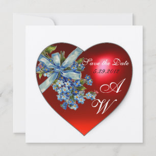 Convites CORAÇÃO VERMELHA E ESQUEÇA-ME NÃO MONOGRAMA Champa