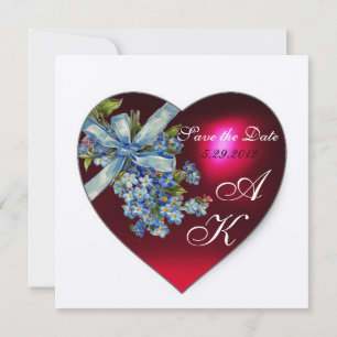 Convites CORAÇÃO VERMELHA E ESQUEÇA-ME NÃO MONOGRAMA Champa