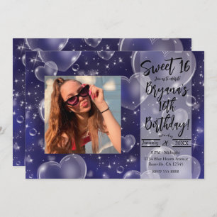 Convites Corações Azuis Bolhas Bonitas Rapariga dos 90