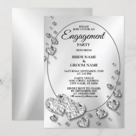 Convites Corações Brilhantes das Cinzas de Prata festa de n