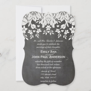 Convites Corações Chalkboard e Casamento Lace Elegante