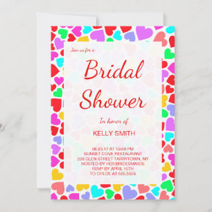 Convites Corações colorido padrões chá de panela