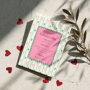 Convites Corações Cor-de-Rosa Florescem & Coração Verde - D
