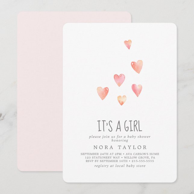 Convites Corações d'água é um Chá de fraldas (Frente/Verso)