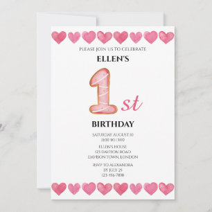 Convites Corações de Amor Rosa Aniversário de 1 ano Foto