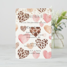 Convites Corações de Animal Creme Rosa Brilho Dourado Anive