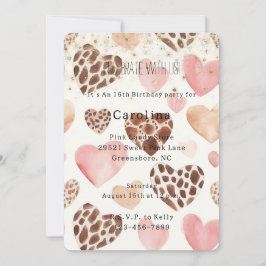 Convites Corações de Animal Creme Rosa Brilho Dourado Anive