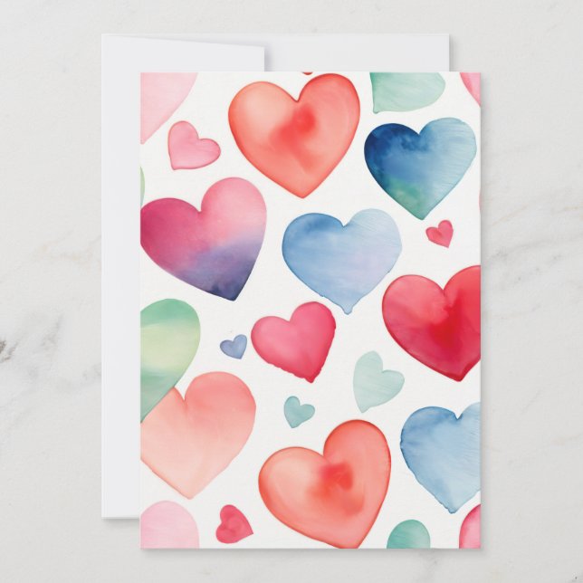 Convites Corações de aquarela (Frente)