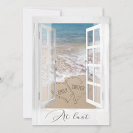 Convites Corações de Casamento de Praia com Nomes na Janela